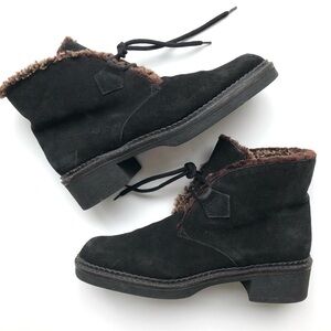 Vicini Black Suede Fur Lined Boots Lace Up Chelsea Ankle Booties